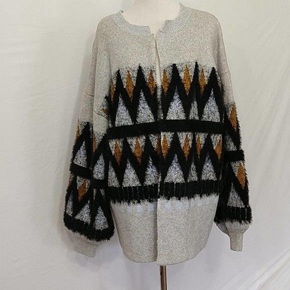 New Direction Silver Heather Chevron Cardigan Mom Sweater - Picture 2 of 11